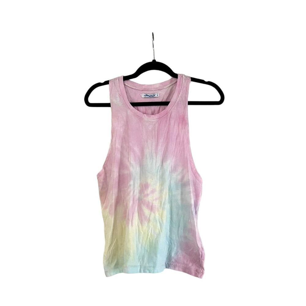 Tie-Dye Scoop Neck Tank Top - Pink Multi